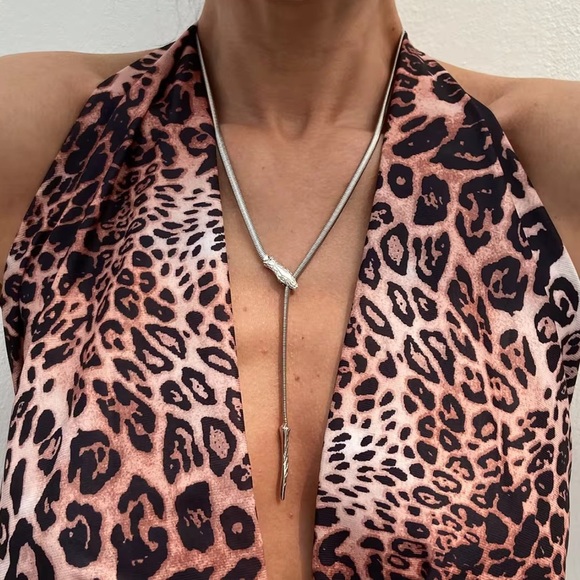 Anthropologie Jewelry - Silver Snake Lariat Necklace – Adjustable Y-Necklace Statement Chain